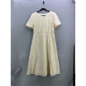 NWT Böhme Womens Cream Feather Sheer Short Sleeve Midi Dress Size Large